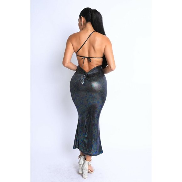 Women's Sexy Bodycon Asymmetric Strap Open back Sleeveless Maxi Dress S,M,L - Picture 5 of 8